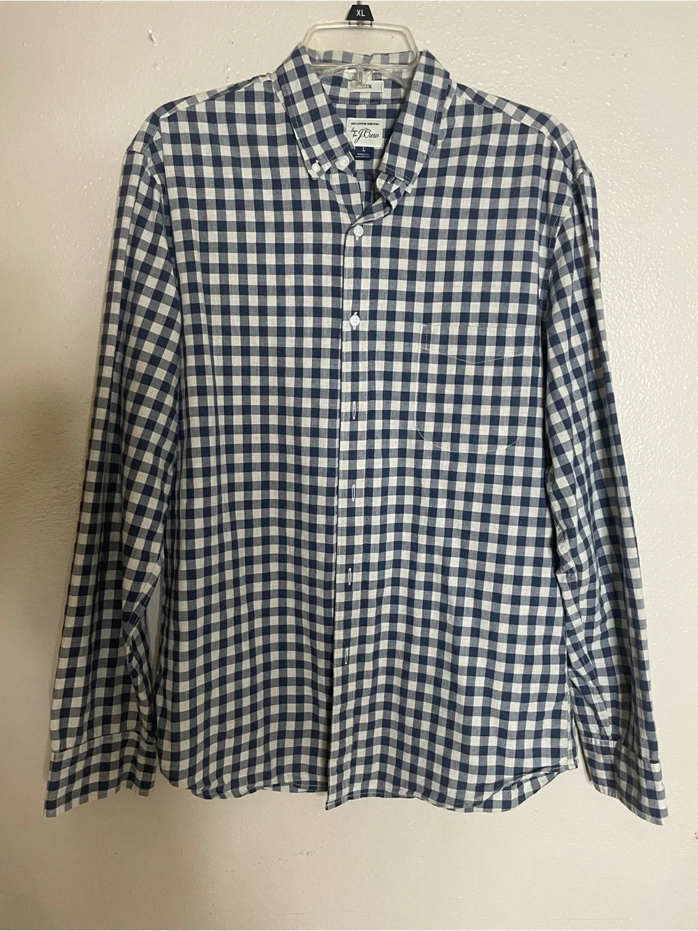 J. Crew Men's Navy and White Gingham Button-Down Shirt